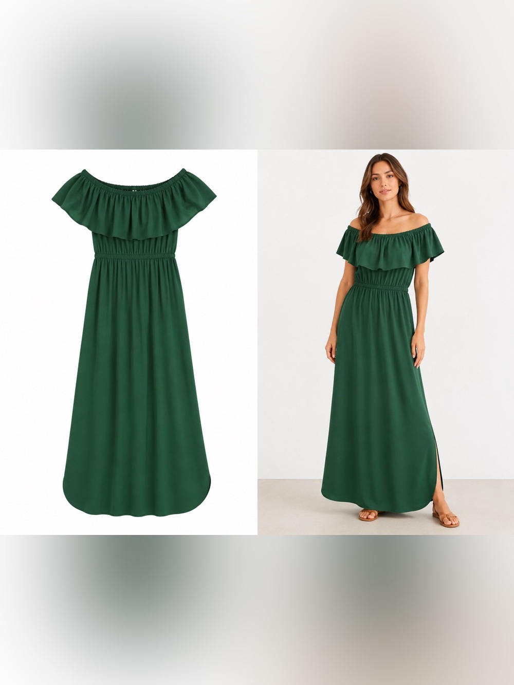 THANTH Off-the-Shoulder Emerald Green Maxi Dress – Size Medium